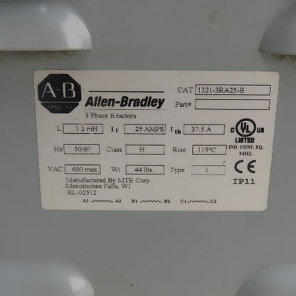 Allen Bradley 1321-3RA25-B 3Ph Line Reactor 25A 600VAC Class H 50/60Hz