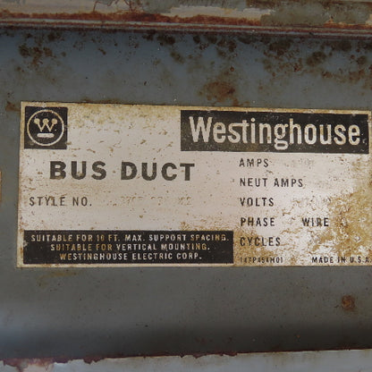 Westinghouse 372D 275 G22 1350A 4 Wire 3Ph 277/480V Bus Duct 3 Sections 50' Run