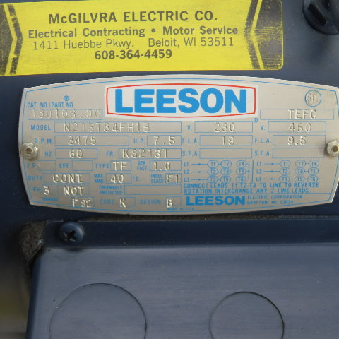Leeson N213T34FH1B 7.5HP AC Electric Motor 3475RPM 230/460V 3PH KS213T Frame