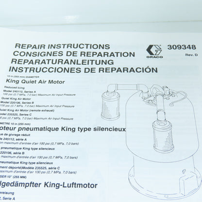 Graco 207730 New OEM Repair Kit For King Air Motor 10"