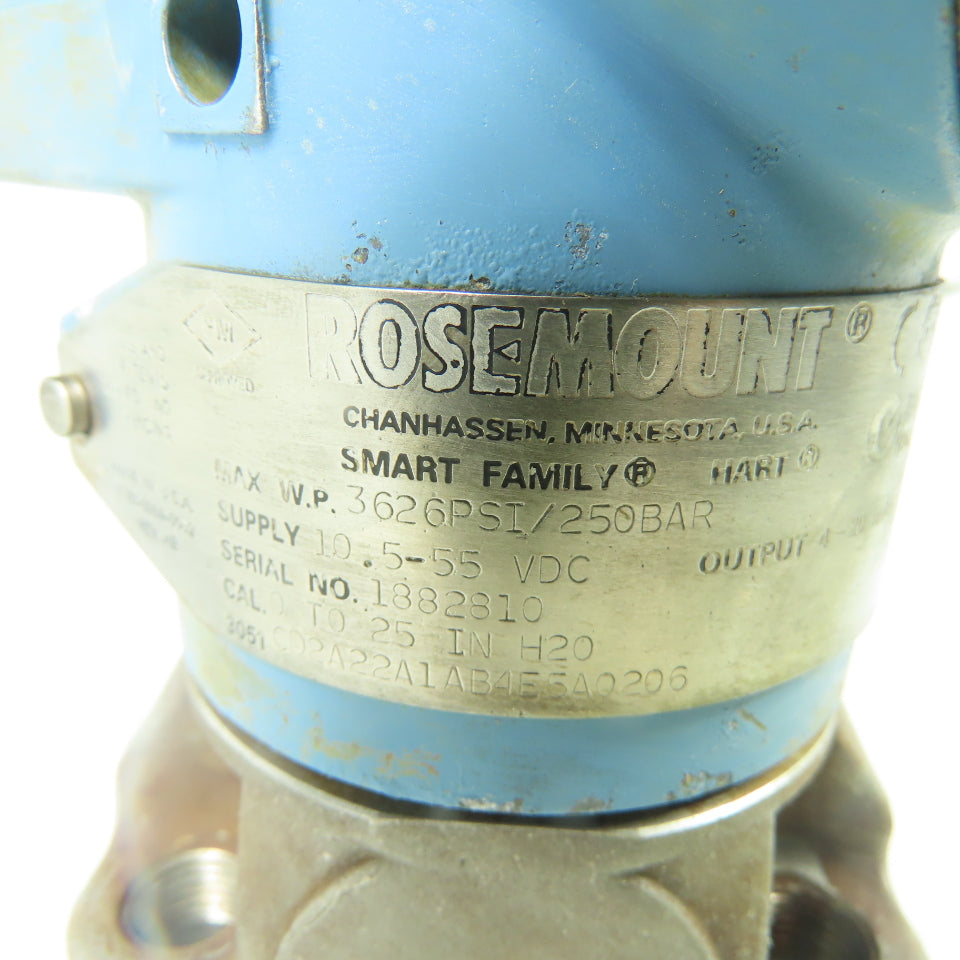 Rosemount 3051 CD2A22A1AB4E5A0206 Pressure Transmitter 10.5-55VDC 4-20mA 3626PSI