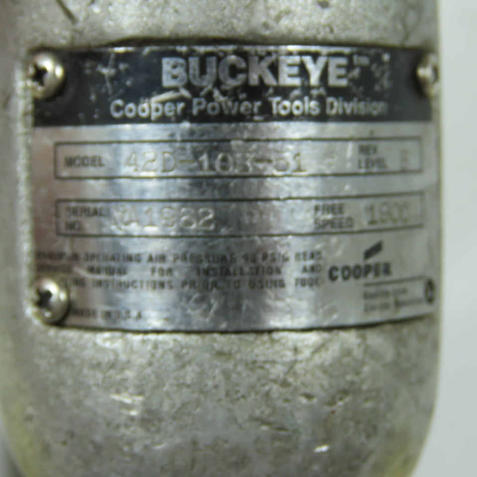 Cooper Buckeye 42D-103-51 Pneumatic Screw Driver Drill 1900 RPM Free Speed 7/16"