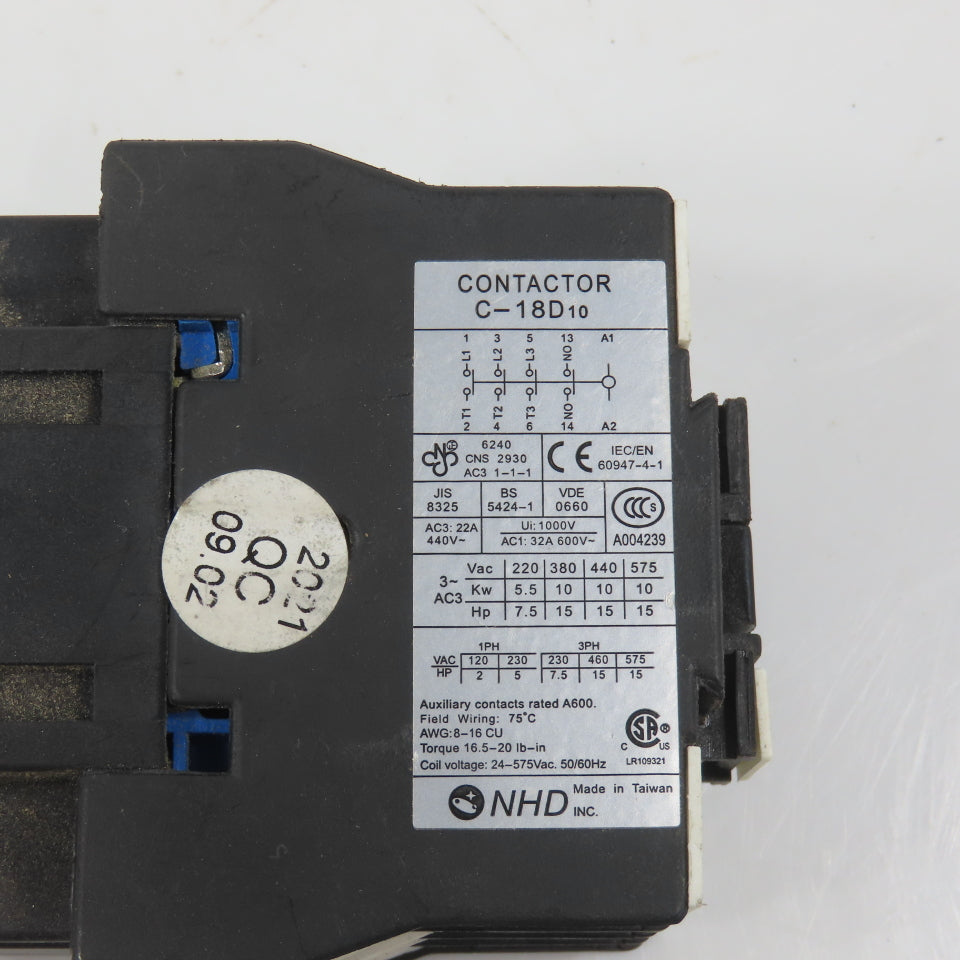 NHD C-18D10 C-18D 15A 600VAC Magnetic Contactor 15HP 220VAC Coil