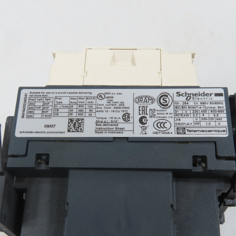 Schneider LC1D09M7 25A 600VAC Reversing Contactor 7.5HP 220V Coil