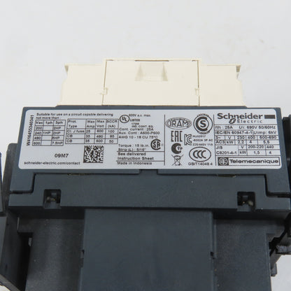 Schneider LC1D09M7 25A 600VAC Reversing Contactor 7.5HP 220V Coil