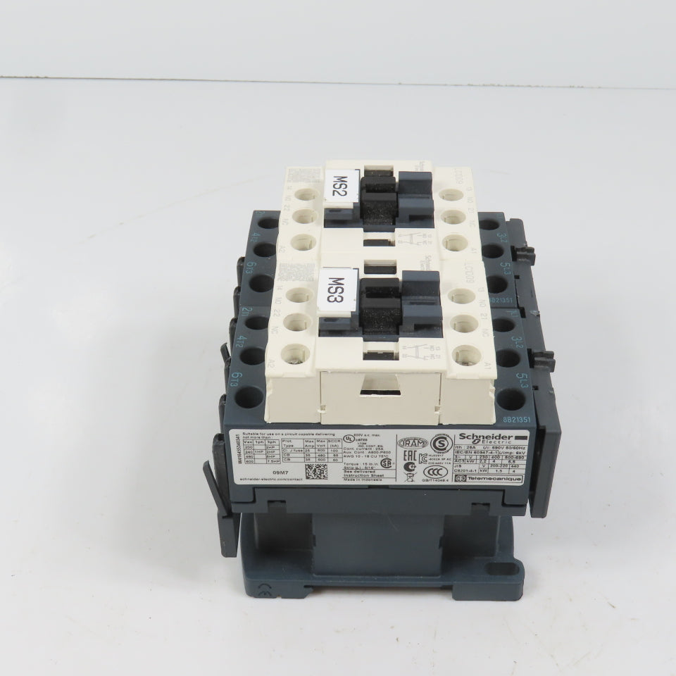 Schneider LC1D09M7 25A 600VAC Reversing Contactor 7.5HP 220V Coil