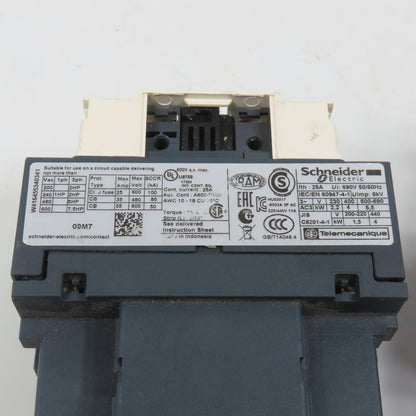Schneider LC1D09M7 25A 600VAC Contactor Relay 7.5HP 220V Coil Lot Of 2