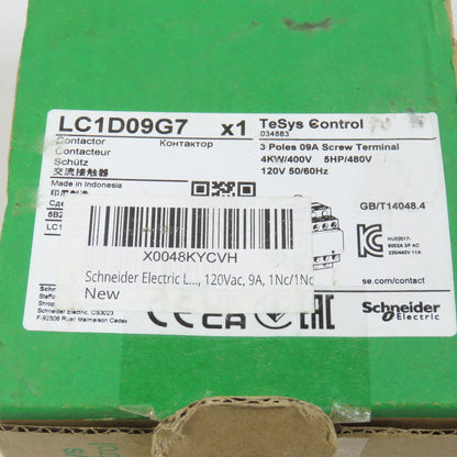 Schneider LC1D09G7 TelSys 600VAC Contactor Relay 7.5HP 120V Coil NEW
