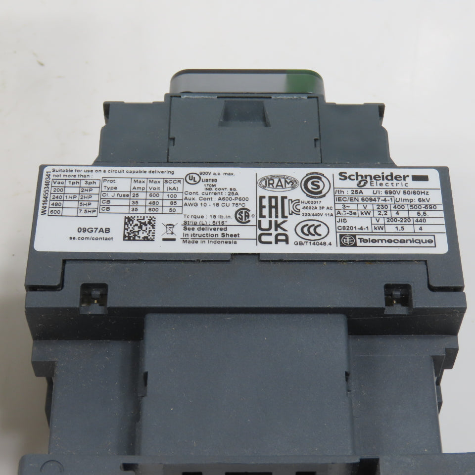 Schneider LC1D09G7 TelSys 600VAC Contactor Relay 7.5HP 120V Coil NEW