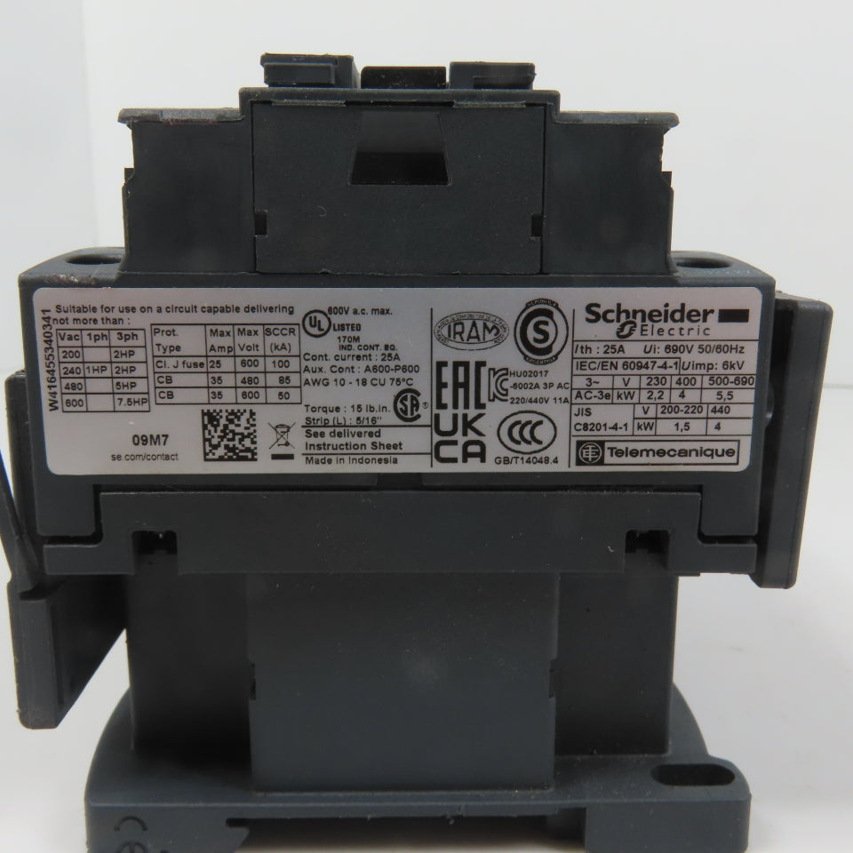 Schneider LC1D09M7 600VAC Reversing Contactor Relay 7.5HP 220V Coil