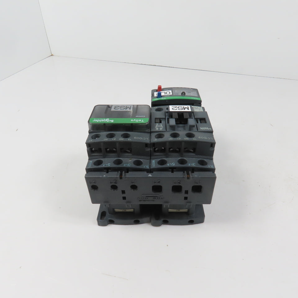 Schneider LC1D09M7 600VAC Reversing Contactor 7.5HP 220V Coil W/ LR3D06 Overload