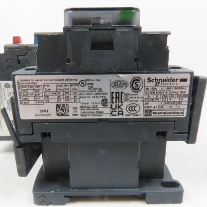 Schneider LC1D09M7 600VAC Reversing Contactor 7.5HP 220V Coil W/ LR3D06 Overload