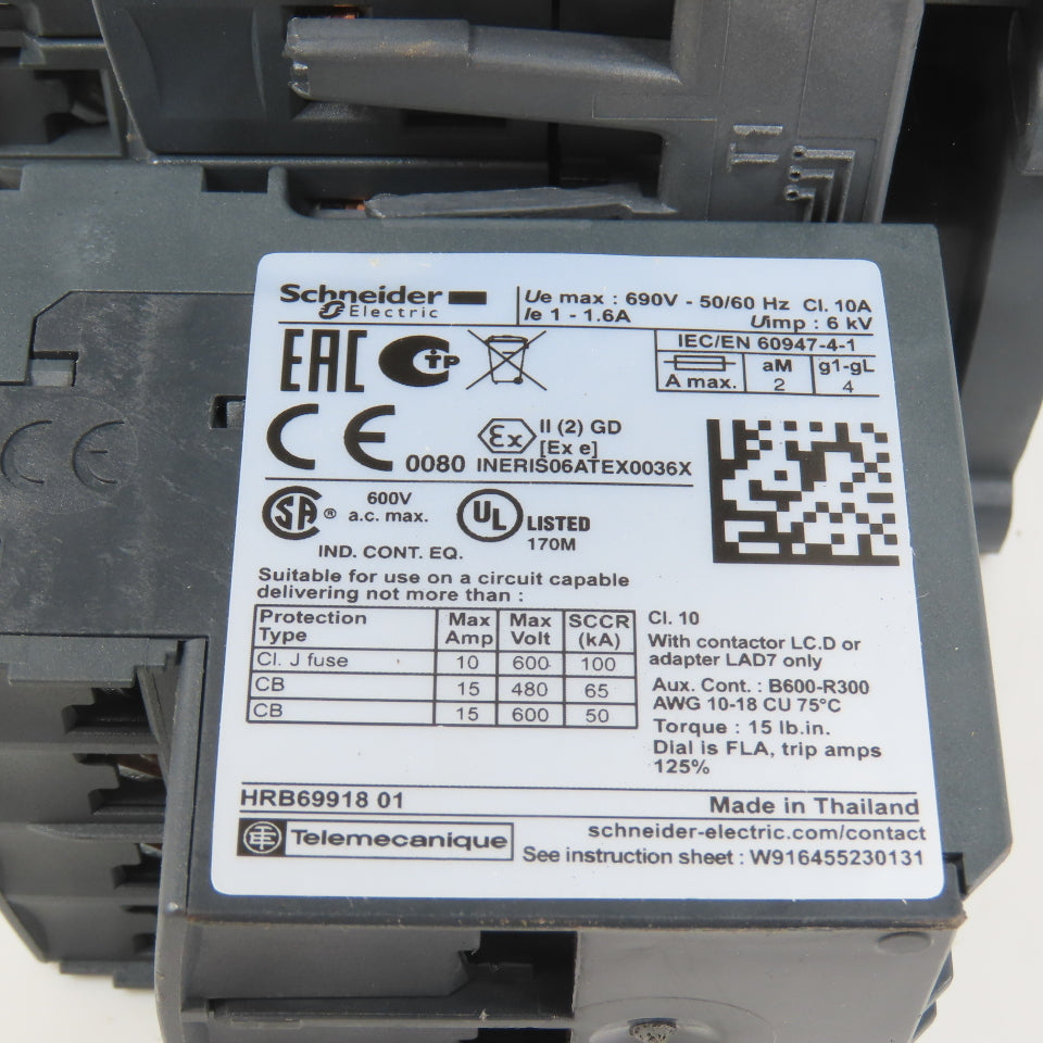 Schneider LC1D09M7 600VAC Reversing Contactor 7.5HP 220V Coil W/ LR3D06 Overload