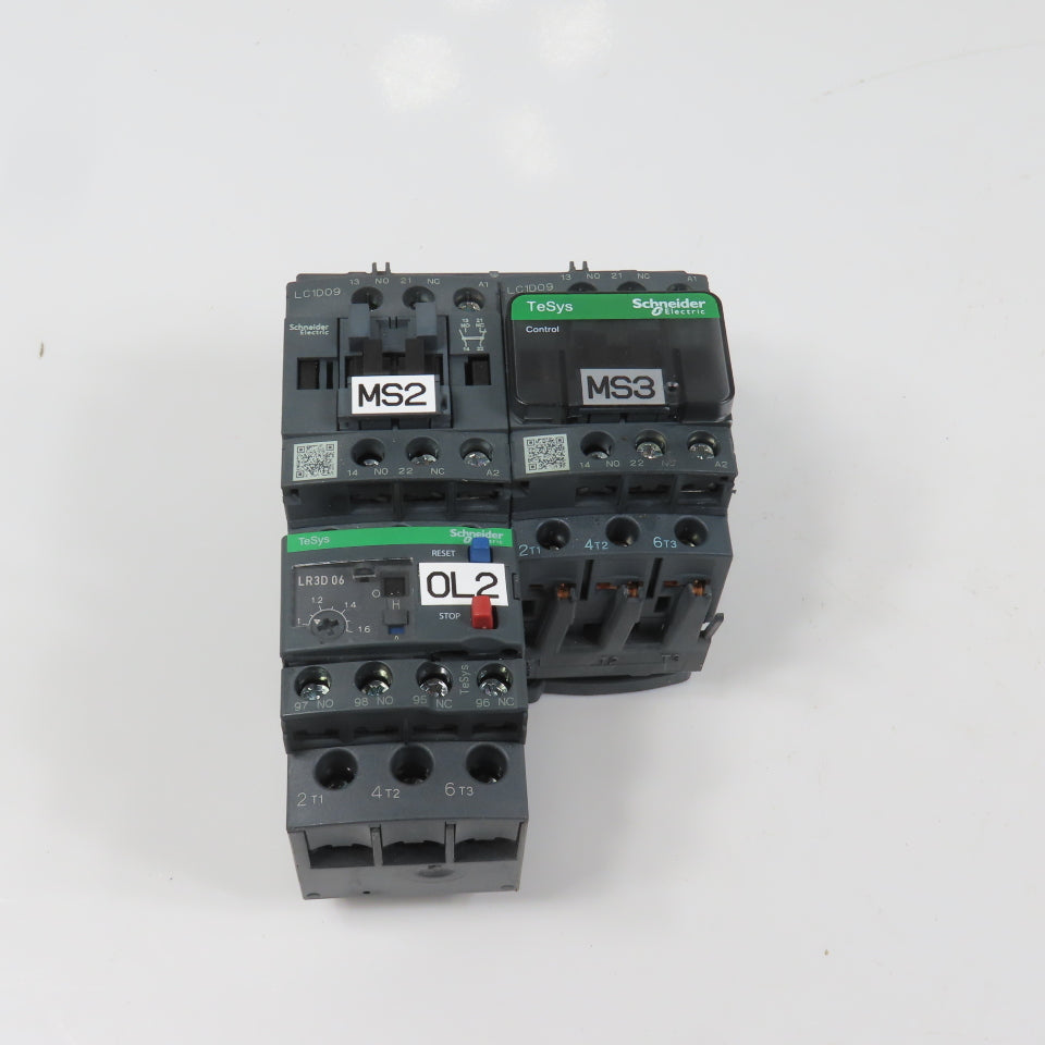 Schneider LC1D09M7 600VAC Reversing Contactor 7.5HP 220V Coil W/ LR3D06 Overload