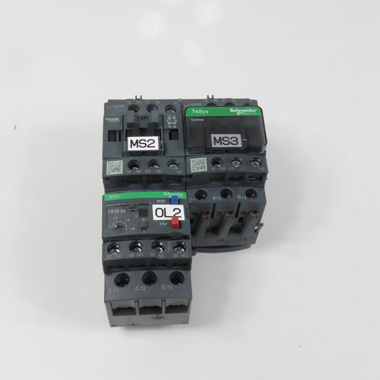 Schneider LC1D09M7 600VAC Reversing Contactor 7.5HP 220V Coil W/ LR3D06 Overload