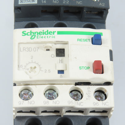 Schneider LC1D09M7 600VAC Contactor 7.5HP 220V Coil W/ LR3D07 Overload 1.6-2.5A