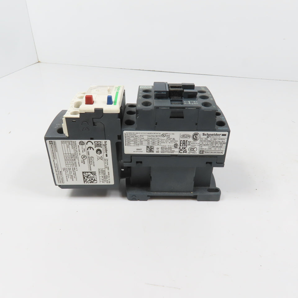 Schneider LC1D09M7 600VAC Contactor 7.5HP 220V Coil W/ LR3D07 Overload 1.6-2.5A