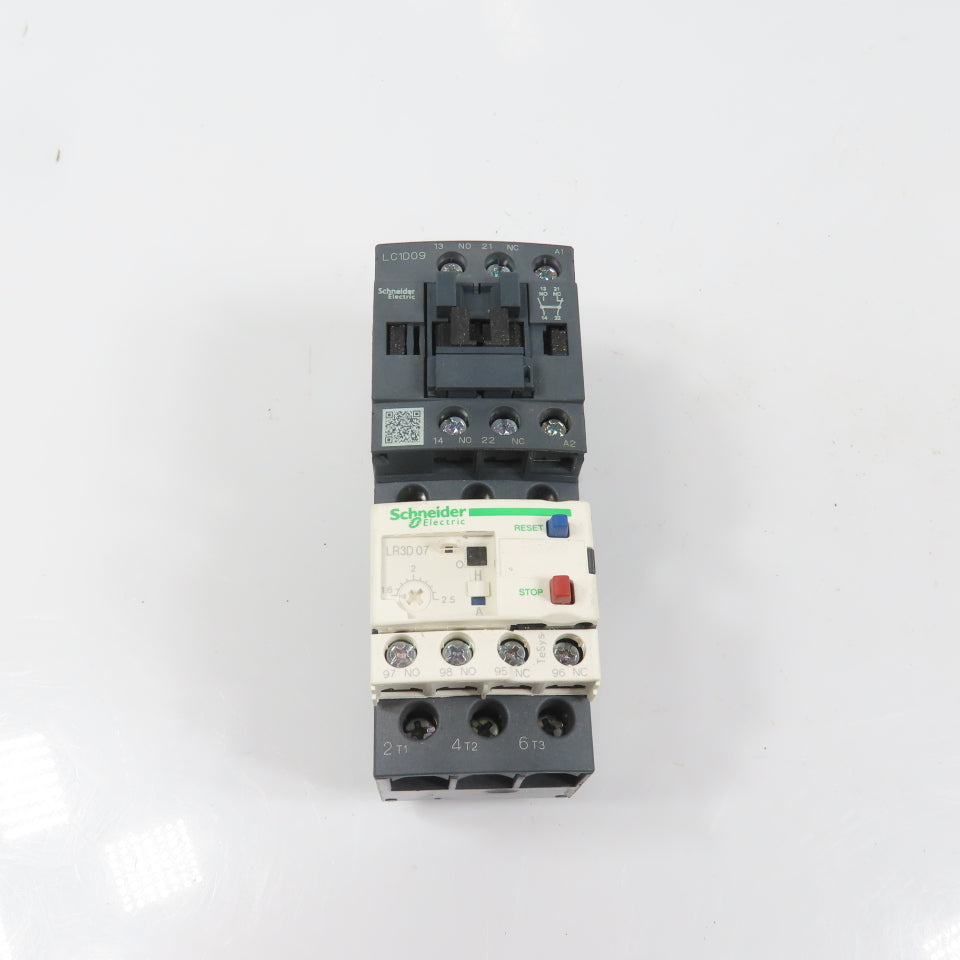 Schneider LC1D09M7 600VAC Contactor 7.5HP 220V Coil W/ LR3D07 Overload 1.6-2.5A