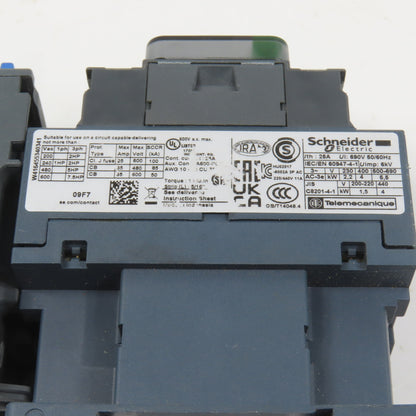 Schneider LC1D09F7 600VAC Contactor 7.5HP 110V Coil W/ LR3D12 Overload 5.5-8.0A