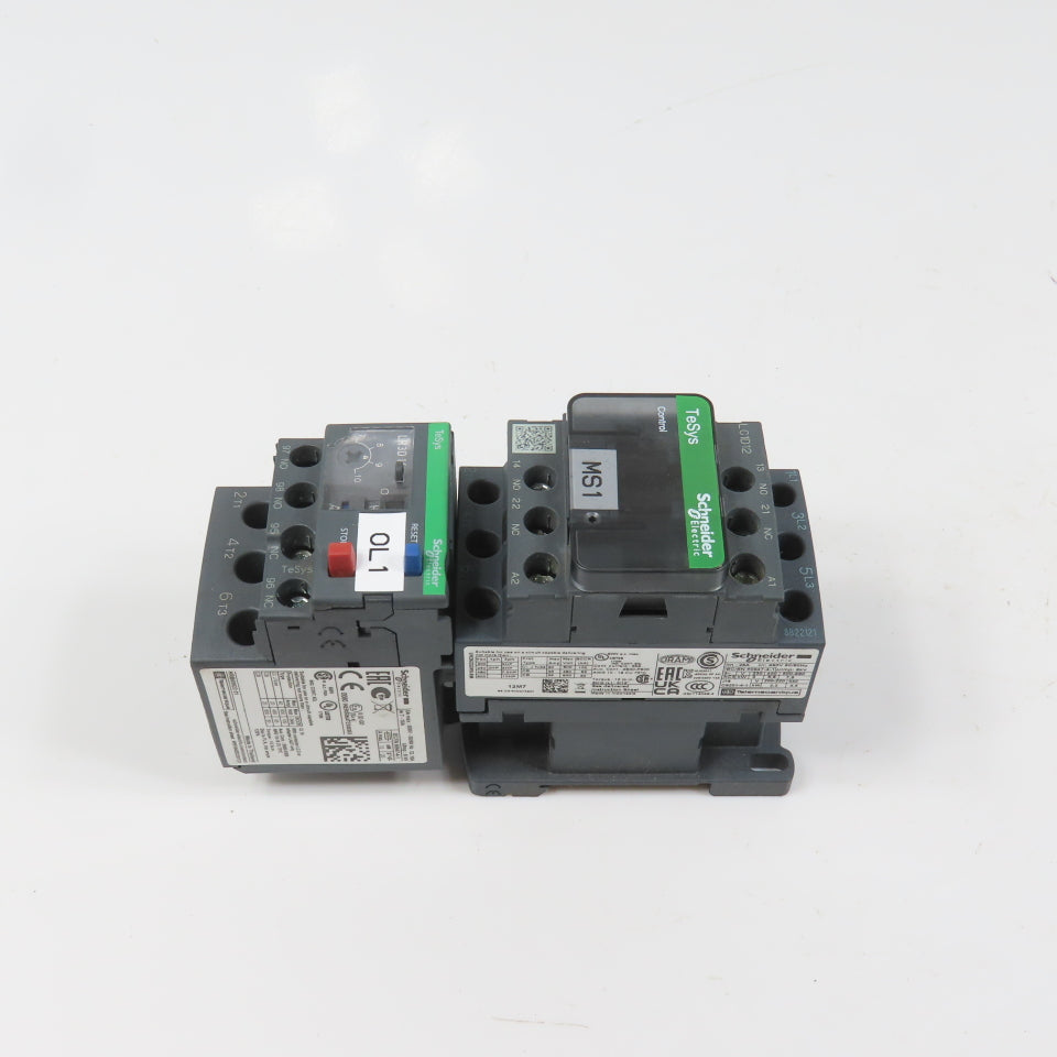 Schneider LC1D12M7 600VAC Contactor 10HP 220V Coil W/ LR3D14 Overload 7-10A