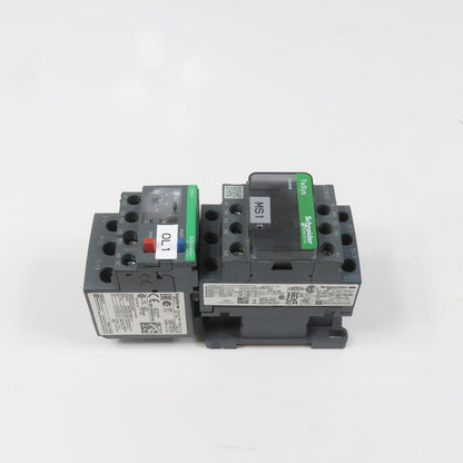Schneider LC1D12M7 600VAC Contactor 10HP 220V Coil W/ LR3D14 Overload 7-10A