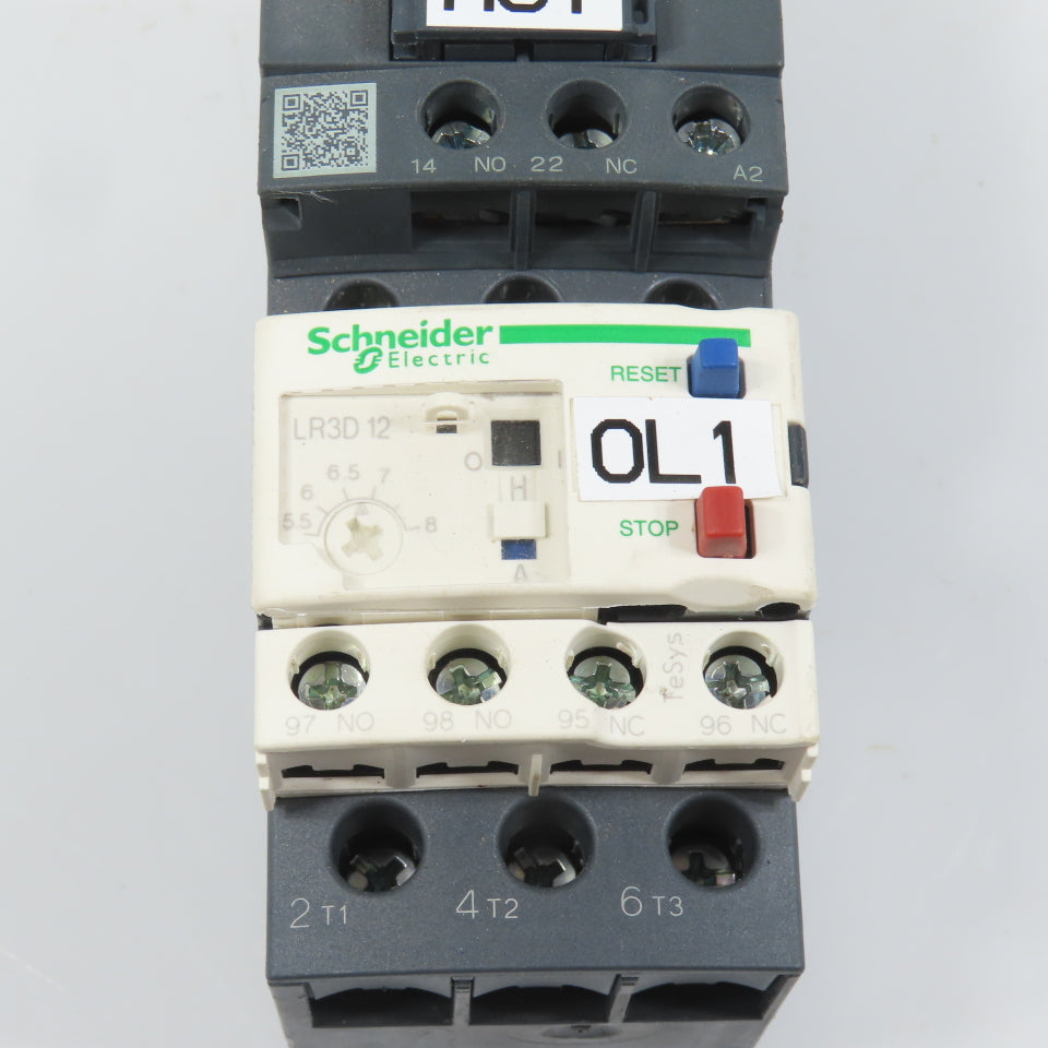 Schneider LC1D18M7 600VAC Contactor 15HP 220V Coil W/ LR3D12 Overload 5.5-8A