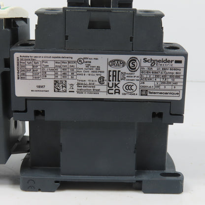 Schneider LC1D18M7 600VAC Contactor 15HP 220V Coil W/ LR3D12 Overload 5.5-8A