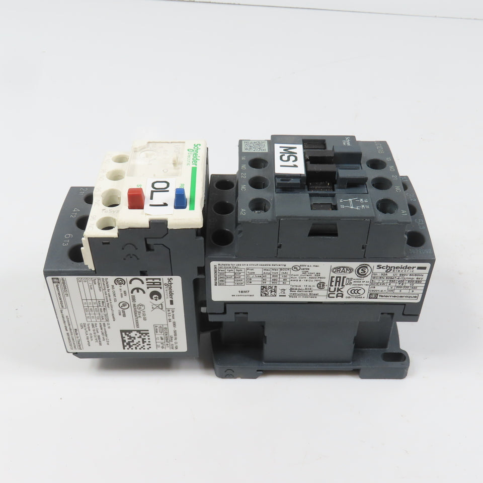 Schneider LC1D18M7 600VAC Contactor 15HP 220V Coil W/ LR3D12 Overload 5.5-8A