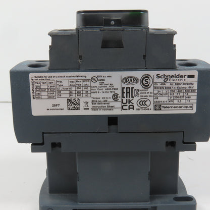Schneider LC1D25F7 600VAC Contactor 20HP 110V Coil