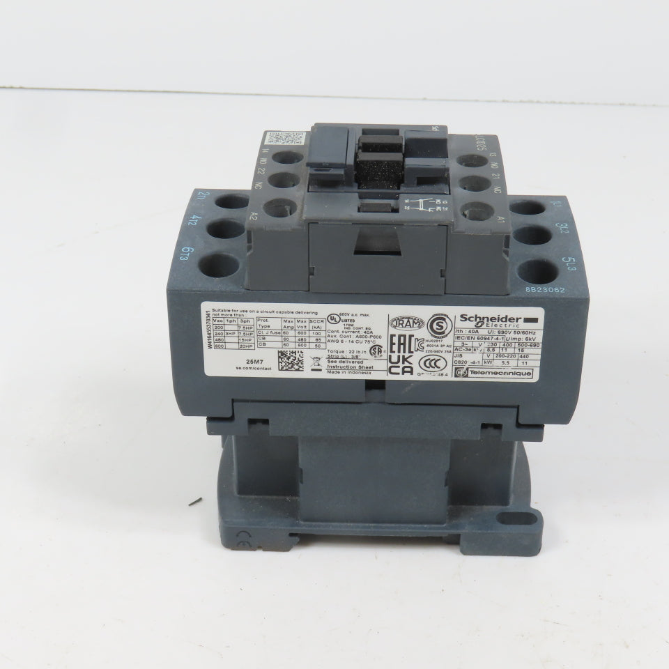 Schneider LC1D25M7 600VAC Contactor 20HP 220V Coil