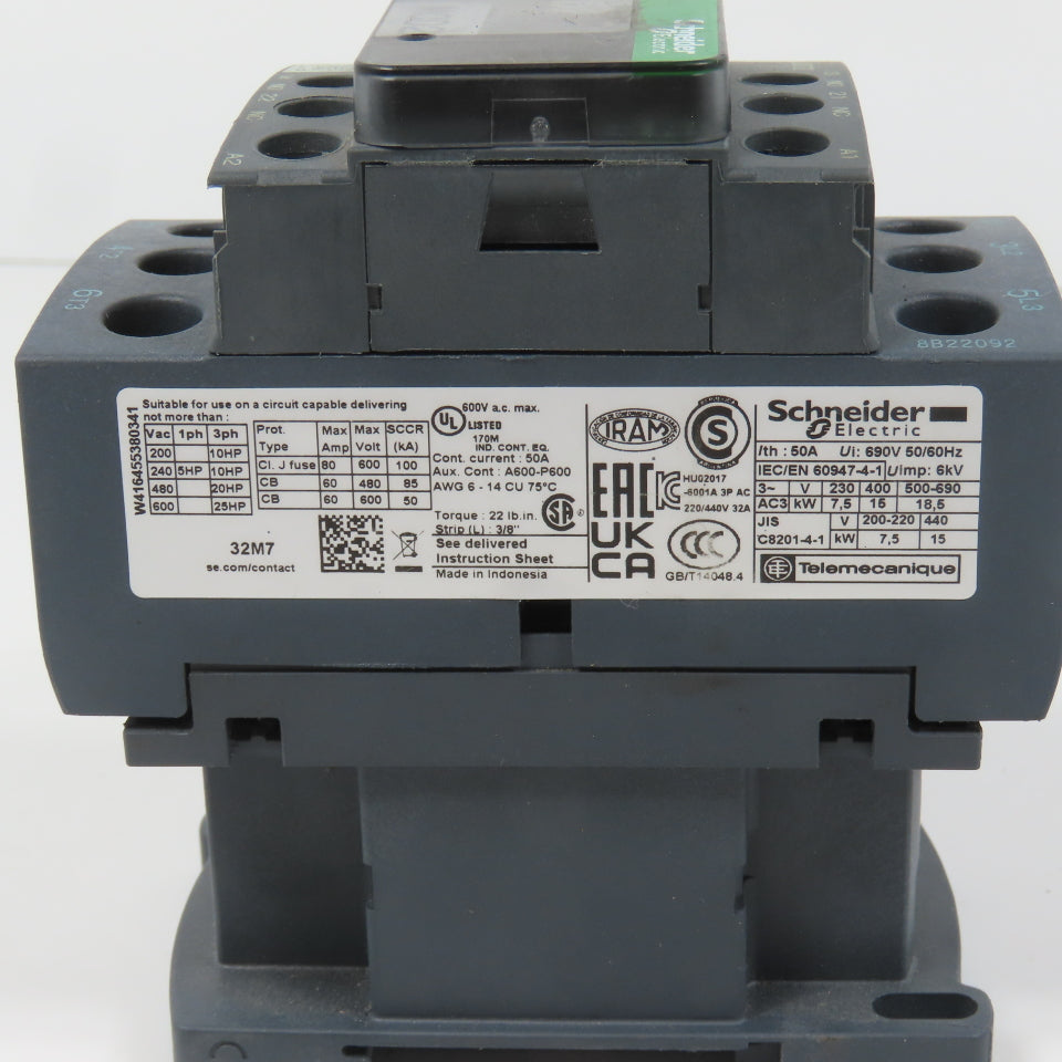 Schneider LC1D32M7 600VAC Contactor 25HP 220V Coil