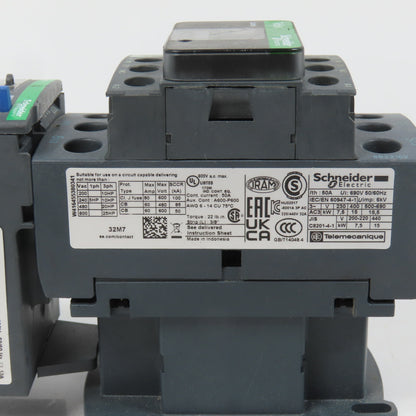 Schneider LC1D32M7 600VAC Contactor 25HP 220V Coil W/ LR3D32 Overload 23-32A