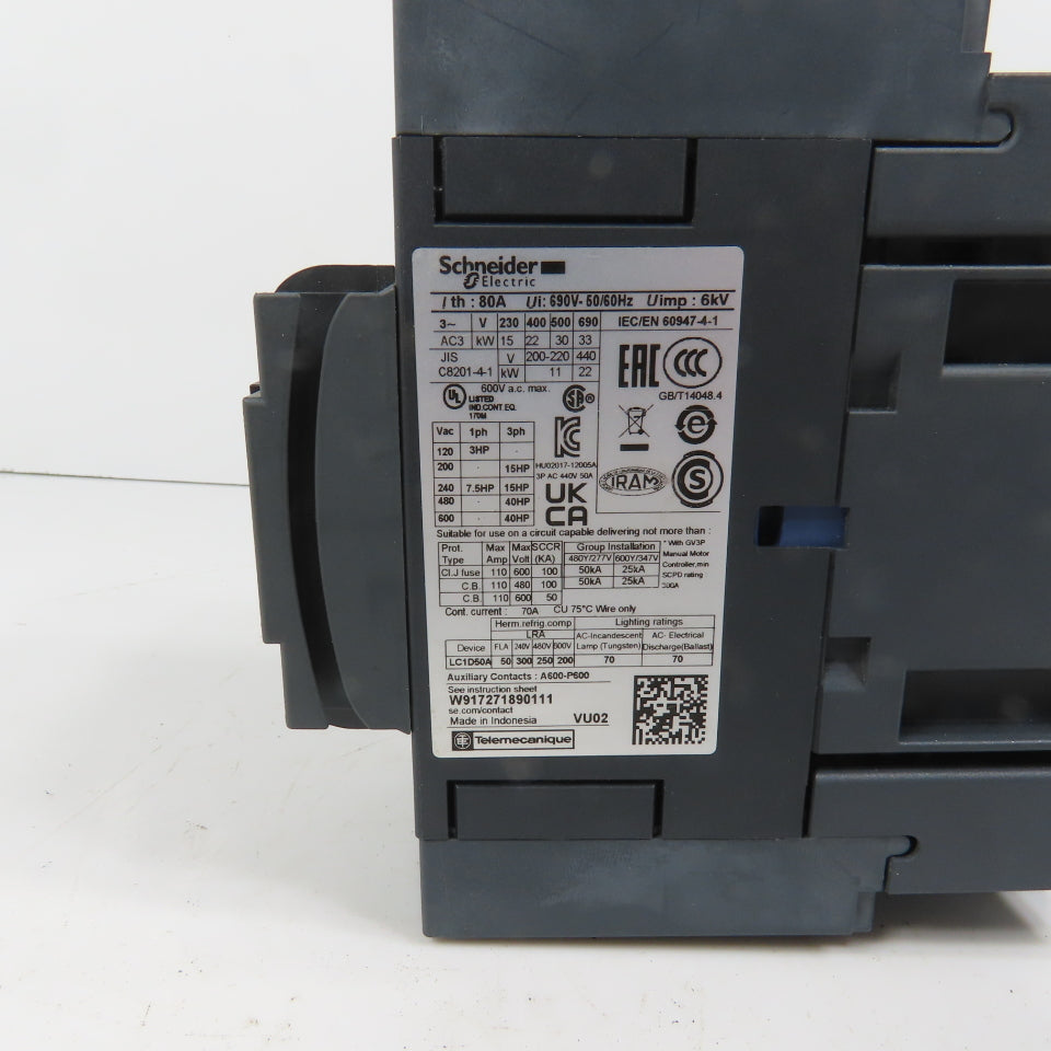 Schneider LC1D50AM7 600VAC Contactor 40HP 220V Coil