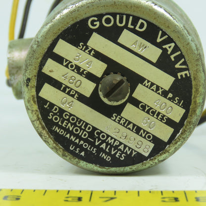 Gould AW Type Q4 Solenoid Valve 3/4" 480V Coil 400PSI 60HZ