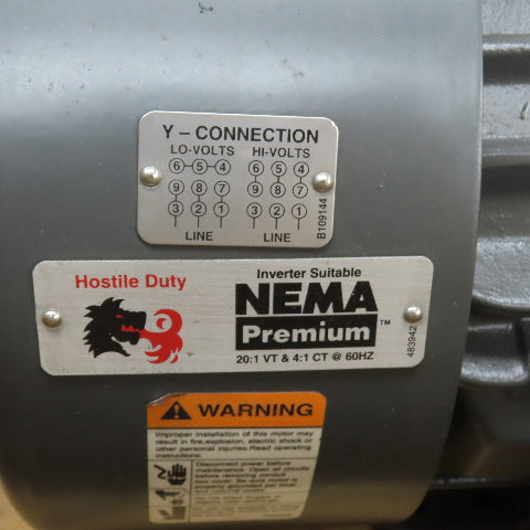 US Nidec HD3P1E GF01 3HP AC Electric Motor 3540RPM 230/460V 182T Frame Tested