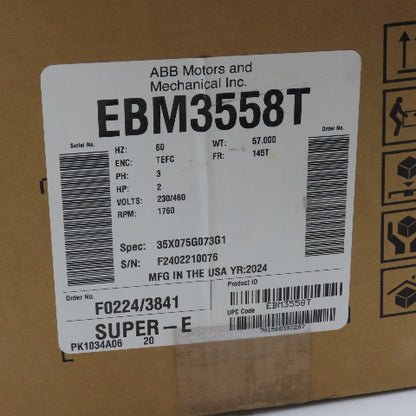 Baldor EBM3558T 2HP AC Electric Brake Motor 1760RPM 230/460V 145T Frame NEW