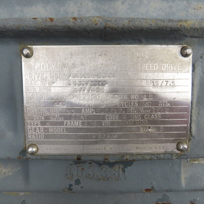General Electric 15/7.5HP Dual Speed Electric Motor 440V 3PH 1800/900RPM 286 Fr