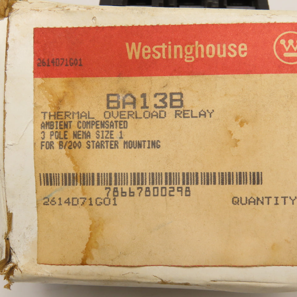 Westinghouse BA13B 600V Thermal Overload Relay For B/200 Size 1 Starter