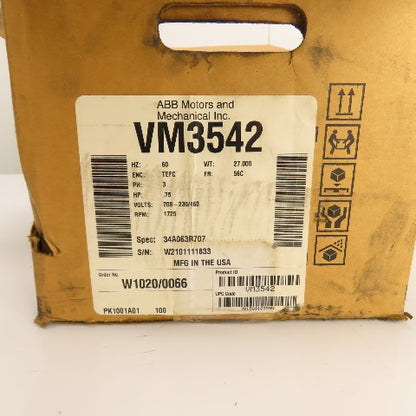 Baldor VM3542 .75HP AC Electric Motor 1725RPM 208-230/460V 3PH 56C Frame NEW