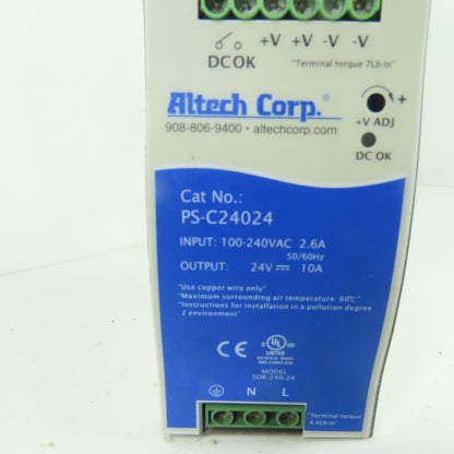 Altech PS-C24024 Power Supply 100-240VAC 2.6A Input 24V 10A Output