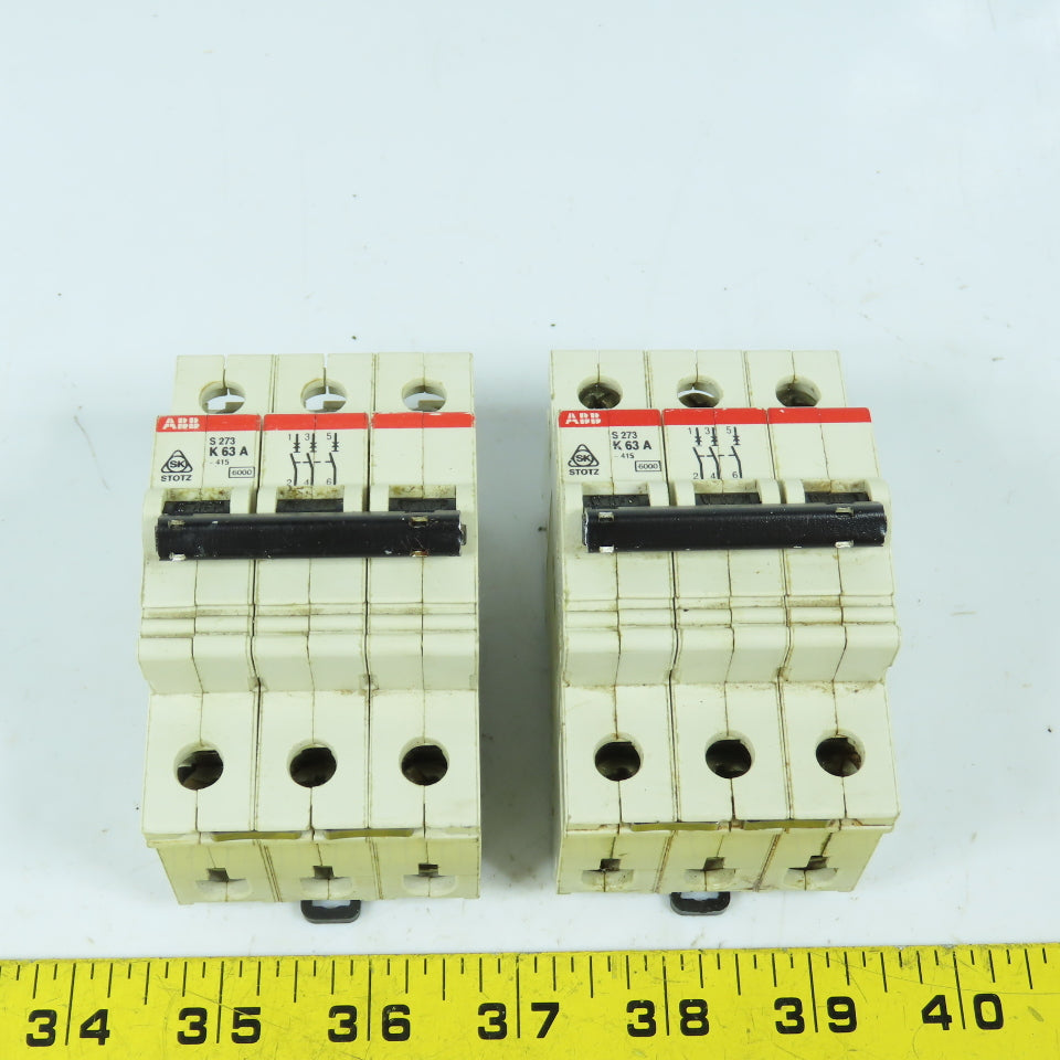ABB S273 K 63A 3-Pole Rail Mount Circuit Breaker 240VAC Lot Of 2