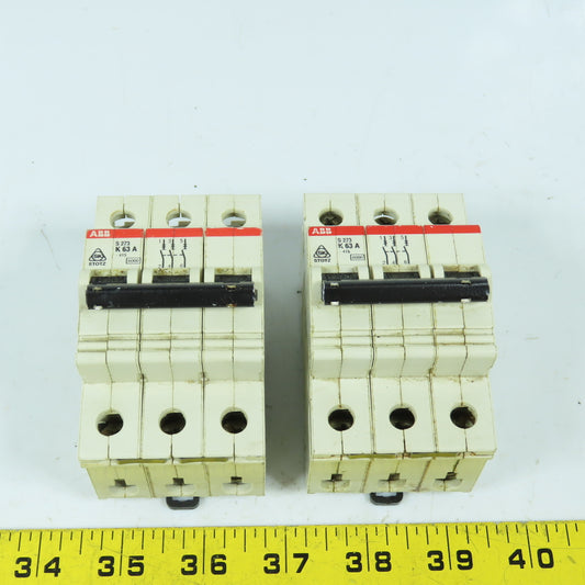 ABB S273 K 63A 3-Pole Rail Mount Circuit Breaker 240VAC Lot Of 2