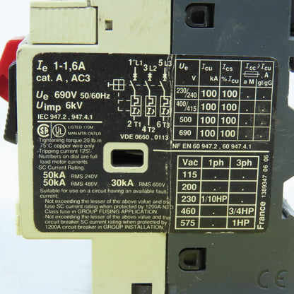 Telemecanique GV2-M06 1-1.6A Motor Circuit Breaker Protector 1HP Max 690V Lot/2