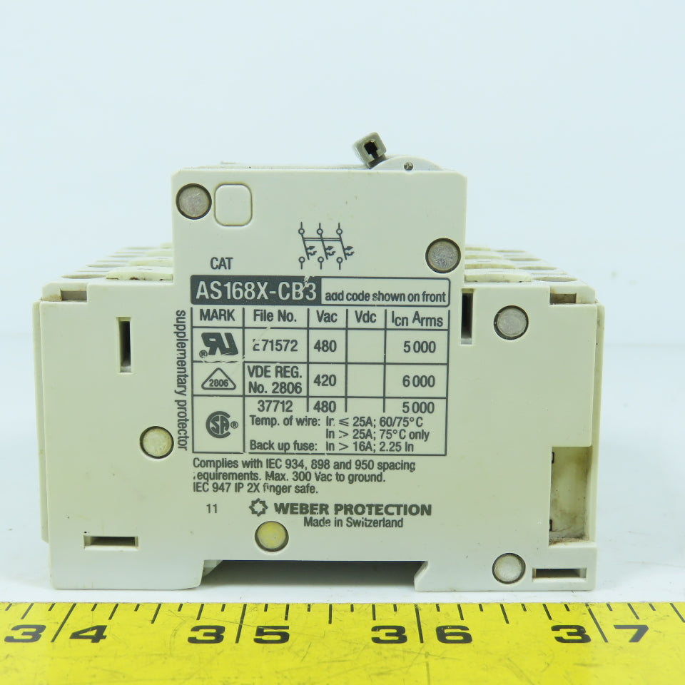 Weber Protection AS168X-CB3 16A 4-Pole Rail Mount Circuit Breaker 480VAC