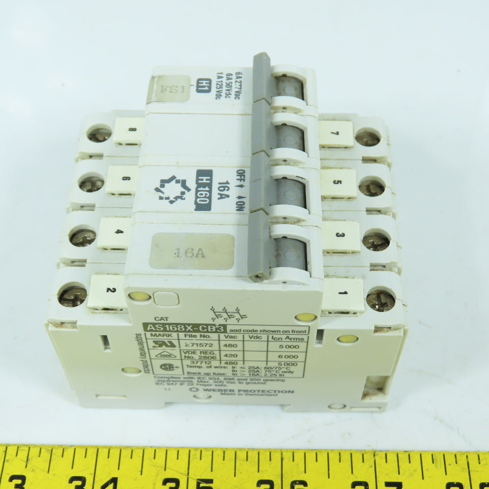 Weber Protection AS168X-CB3 16A 4-Pole Rail Mount Circuit Breaker 480VAC