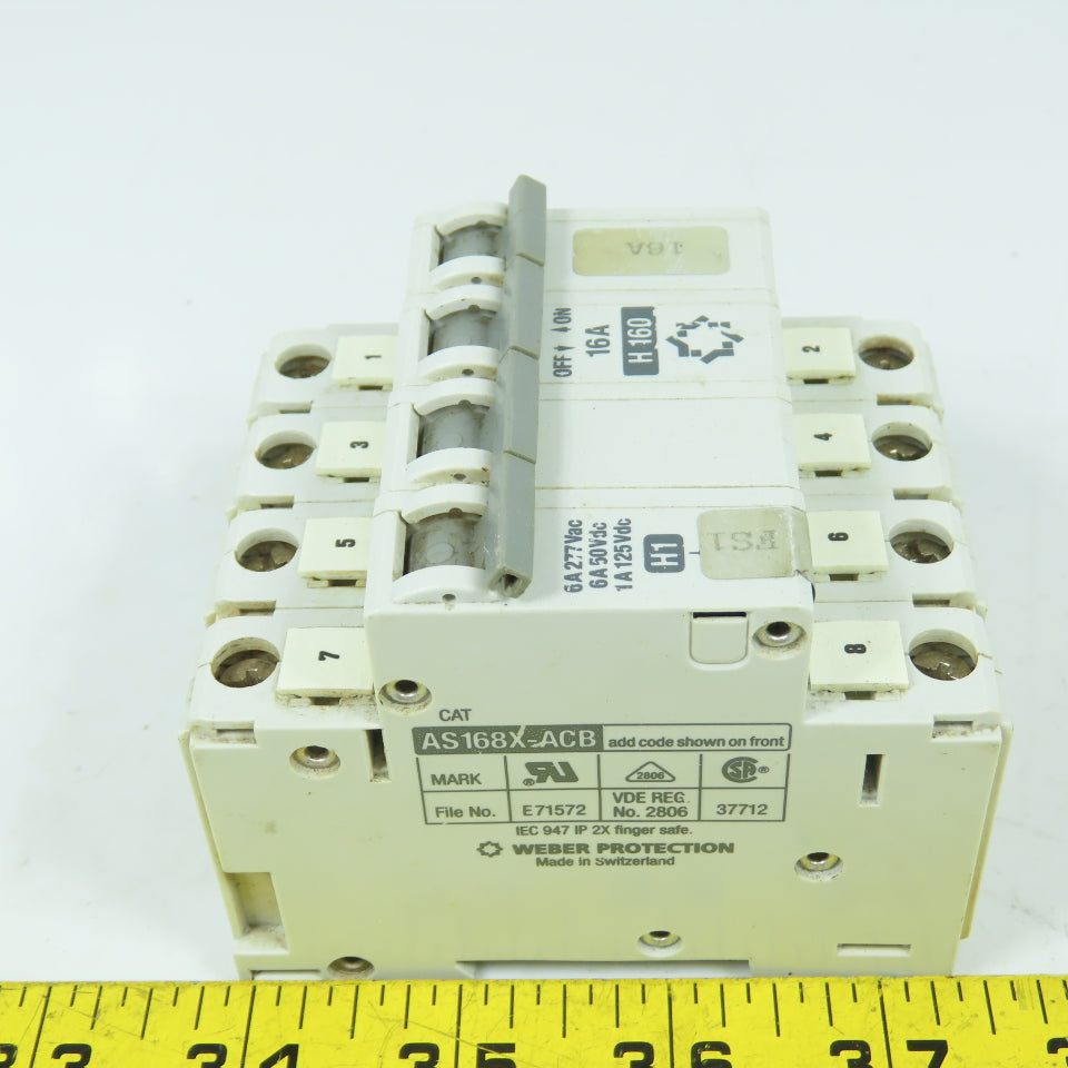 Weber Protection AS168X-CB3 16A 4-Pole Rail Mount Circuit Breaker 480VAC