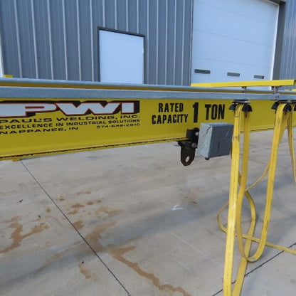 PWI 1 Ton Underhung Bridge Crane 50' Span 56' Extended Travel Powered End Trucks