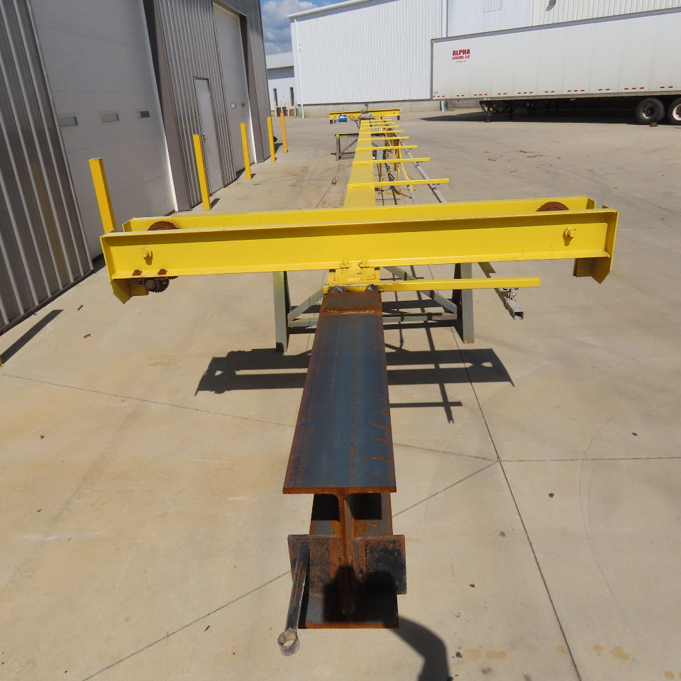 PWI 1 Ton Underhung Bridge Crane 50' Span 56' Extended Travel Powered End Trucks