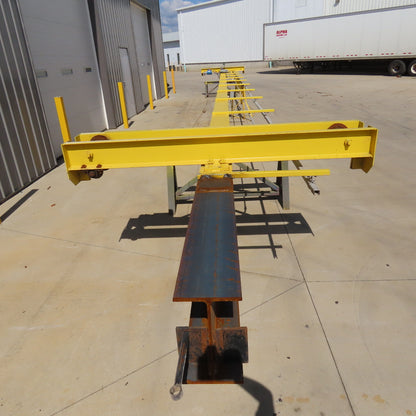 PWI 1 Ton Underhung Bridge Crane 50' Span 56' Extended Travel Powered End Trucks
