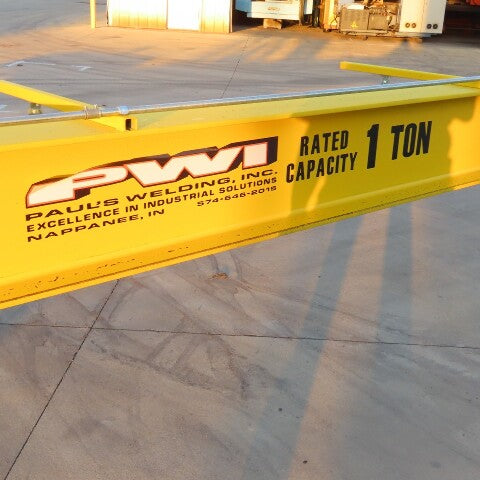 PWI 1 Ton Underhung Bridge Crane 50' Span 49' Travel Powered End Trucks 3Ph